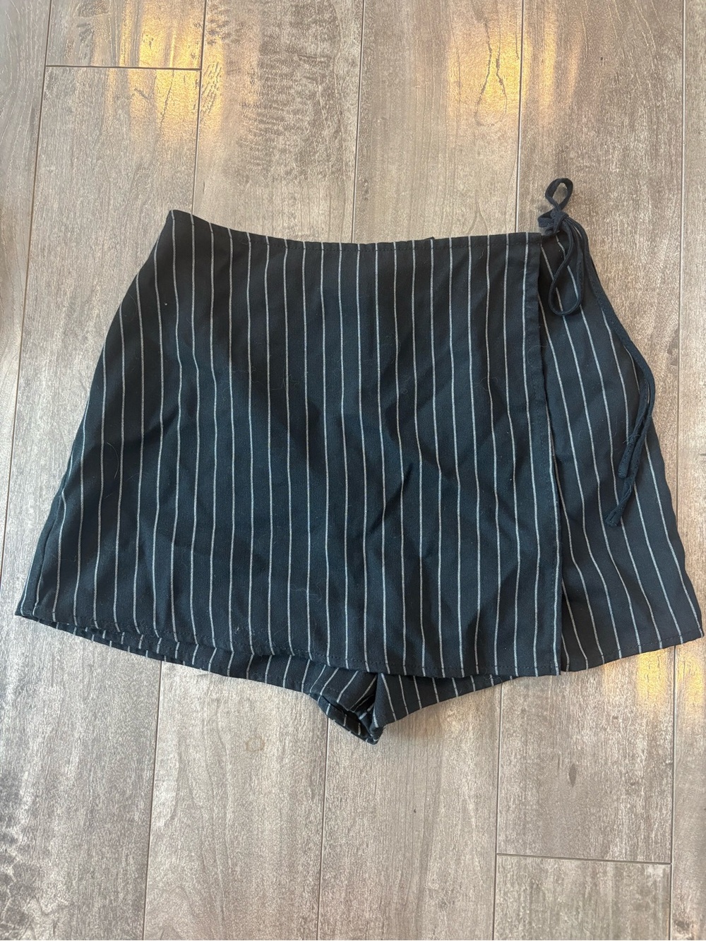 Forever 21 Black Pinstripe Wrap Skort with Side Tie
